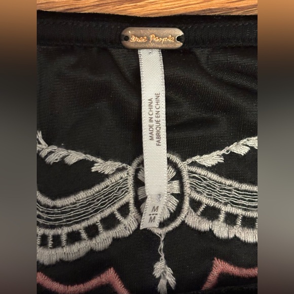 Free People “Party Train” Embroidered Velvet-Contrast Black Top, Size M - Picture 7 of 8